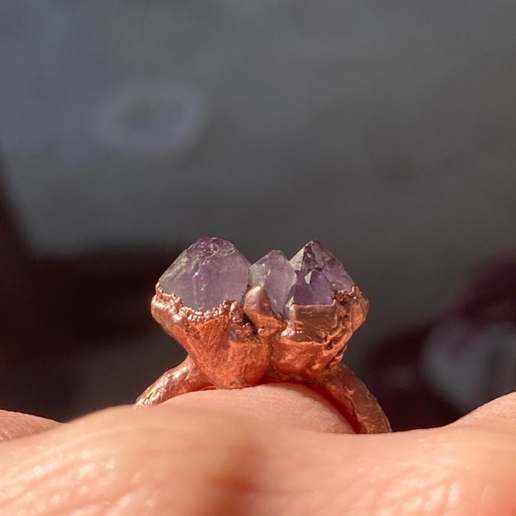 Amethyst Point Cluster Ring Electroformed sz 7 - Picture 11 of 15